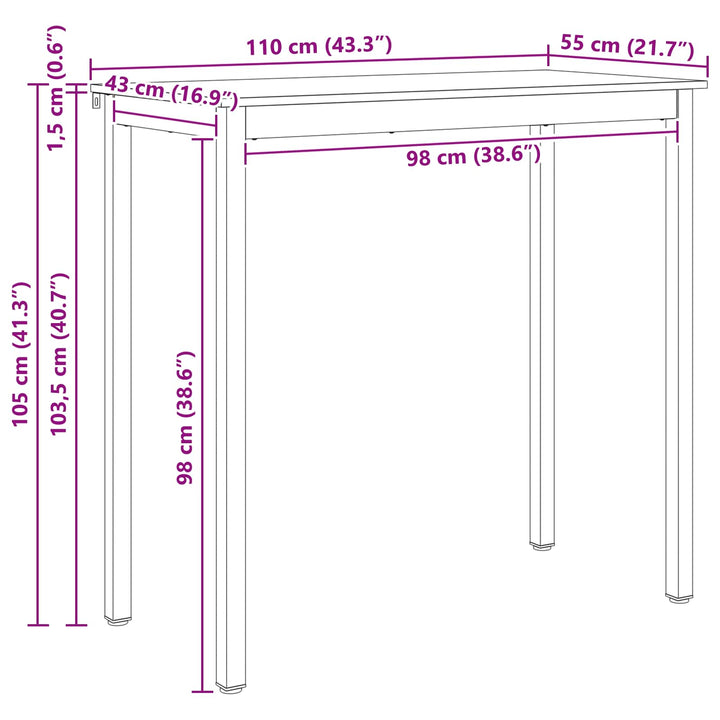 Barbord 110 x 55 x 105 cm Massiv fyrretræ Naturfarvet