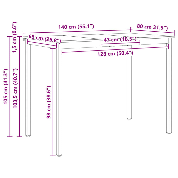 Barbord Naturfarvet 140 x 80 x 105 cm Massiv fyrretræ