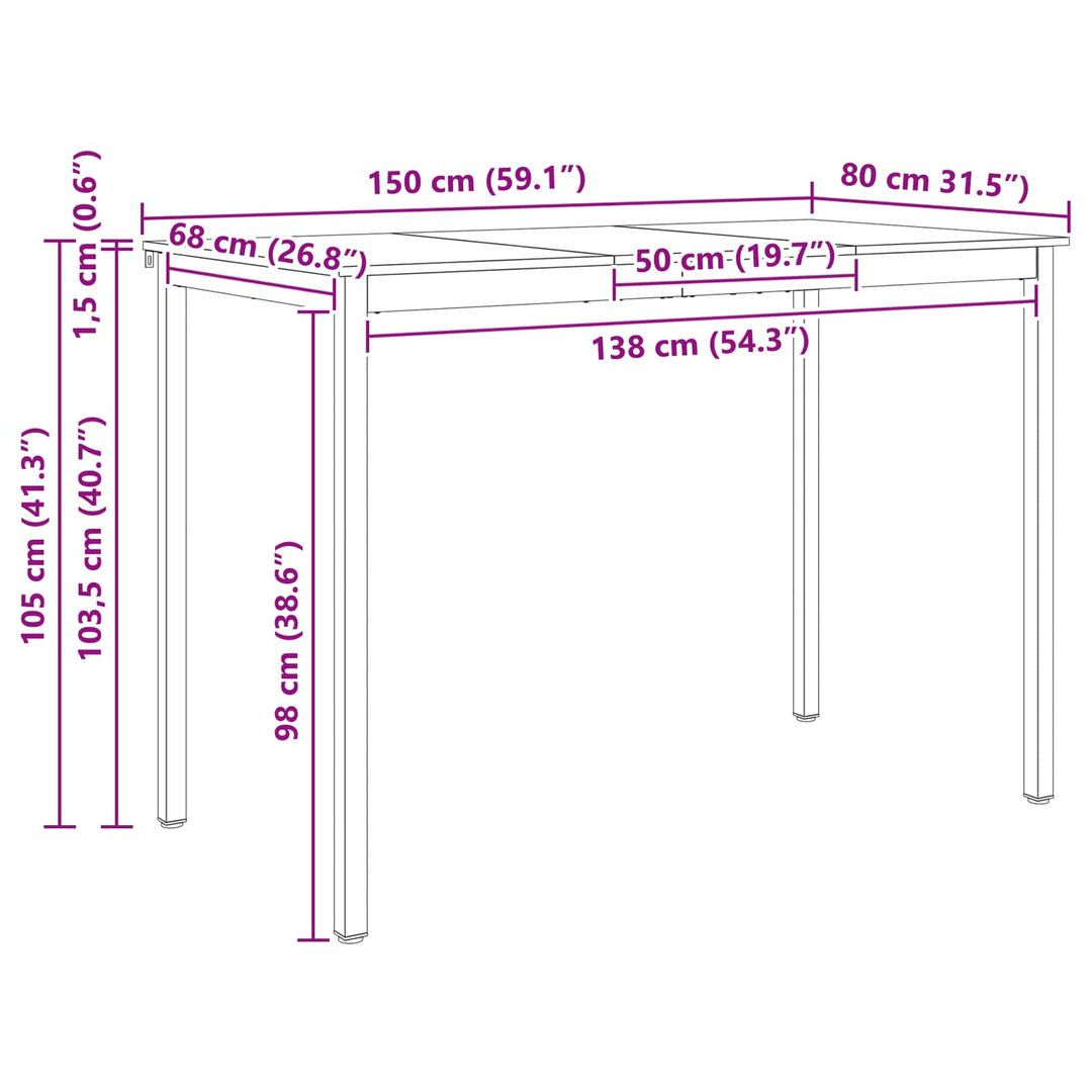 Barbord Hvid 150 x 80 x 105 cm Massiv fyrretræ