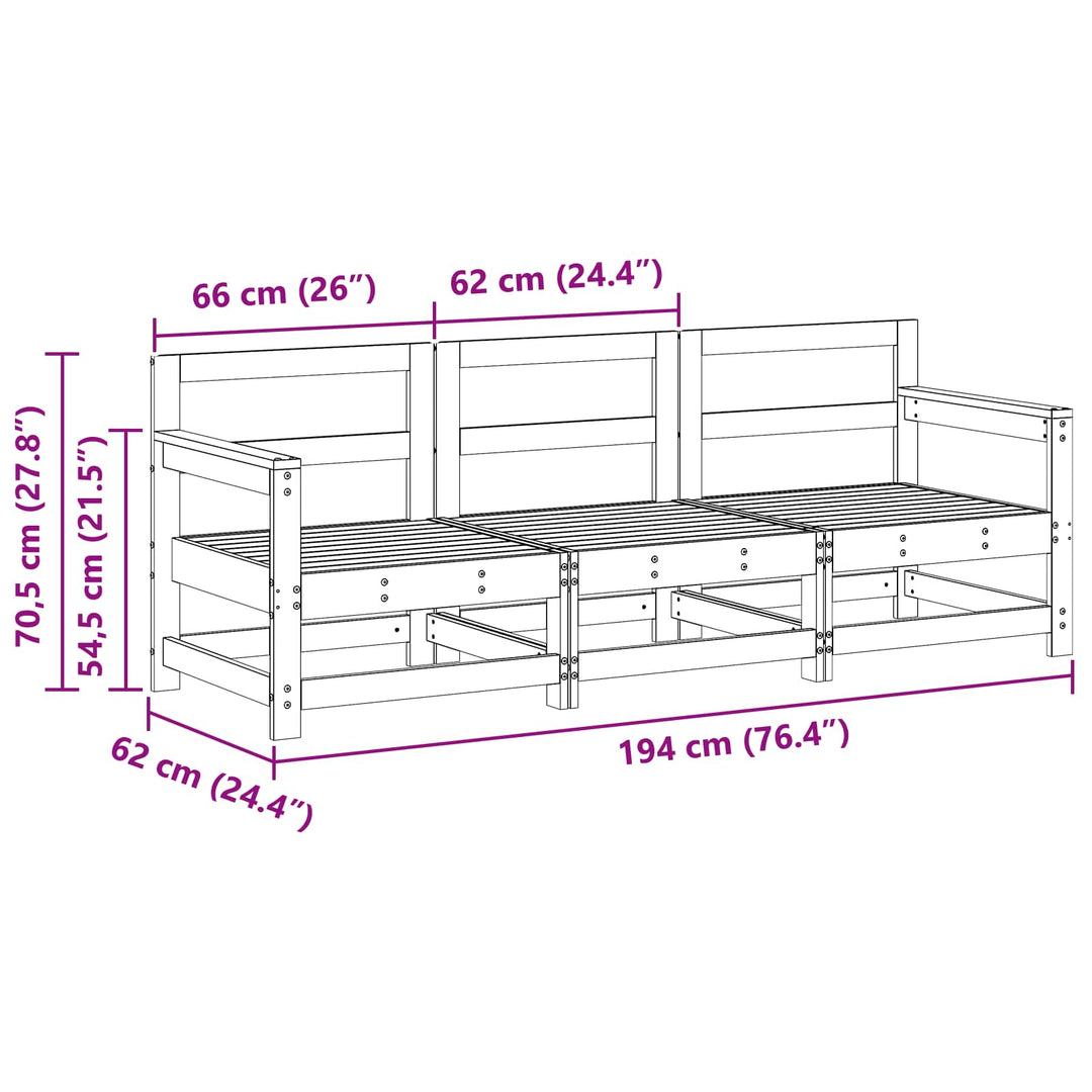 Sektionel sofa enheder 3 Stk VoksBrun Massivt fyrretræ
