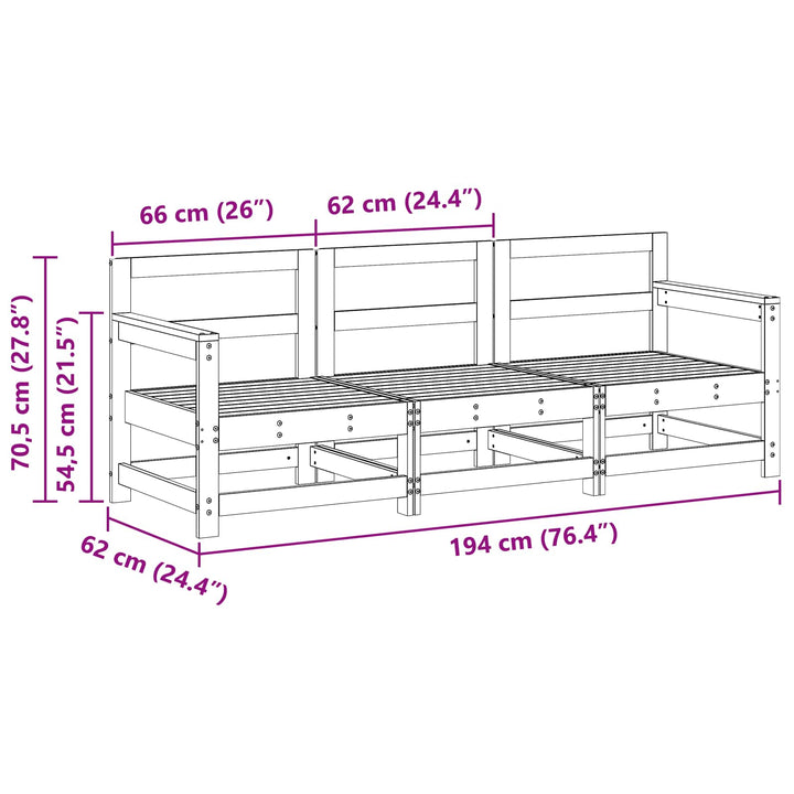 Sektionel sofa enheder 3 Stk VoksBrun Massivt fyrretræ