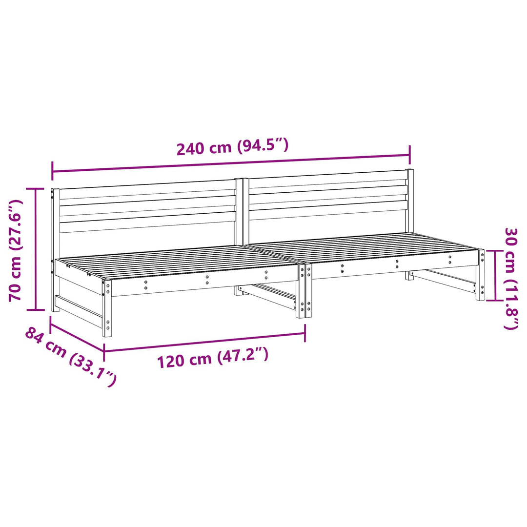 Have Mellem Sofa Massivt fyrretræ VoksBrun 240 x 84 x 70 cm