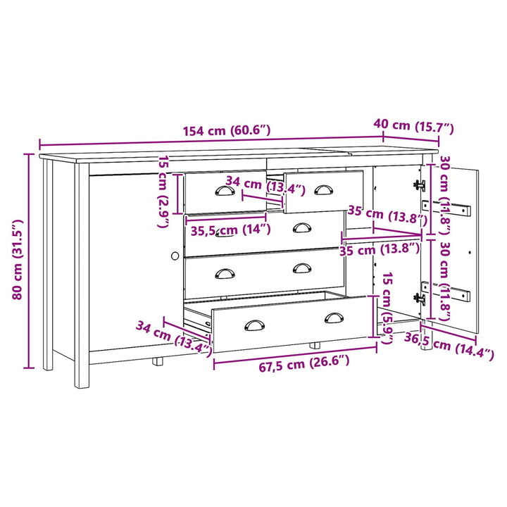Sideboard HILL Honningbrun 154 x 40 x 80 cm Massivt fyrretræ