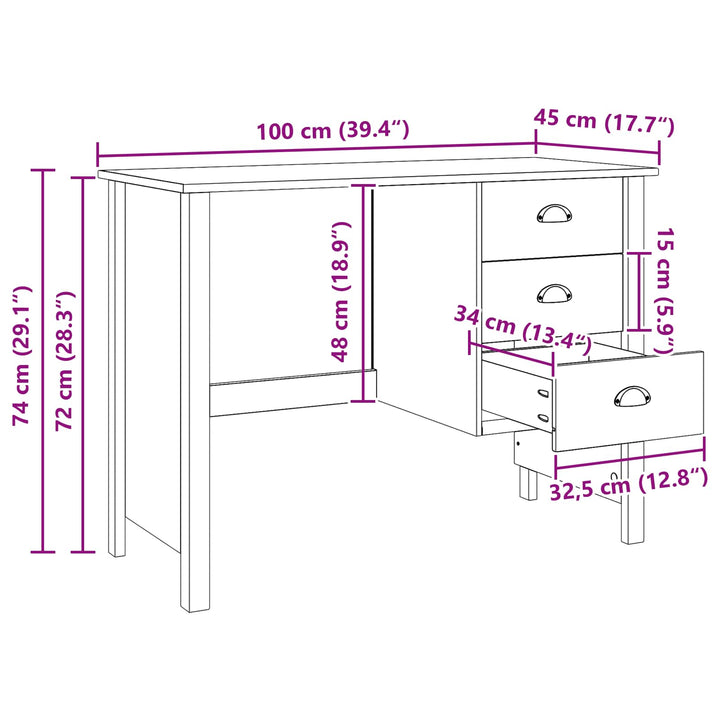 Skrivebord med Skuffer HILL Honningbrun 100 x 45 x 74 cm