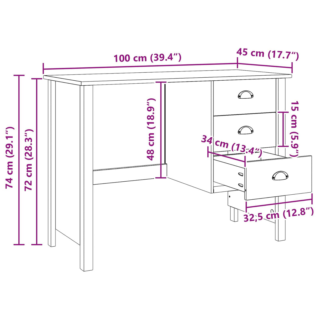 Skrivebord med Skuffer med skuffe HILL Hvid 100 x 45 x 74 cm