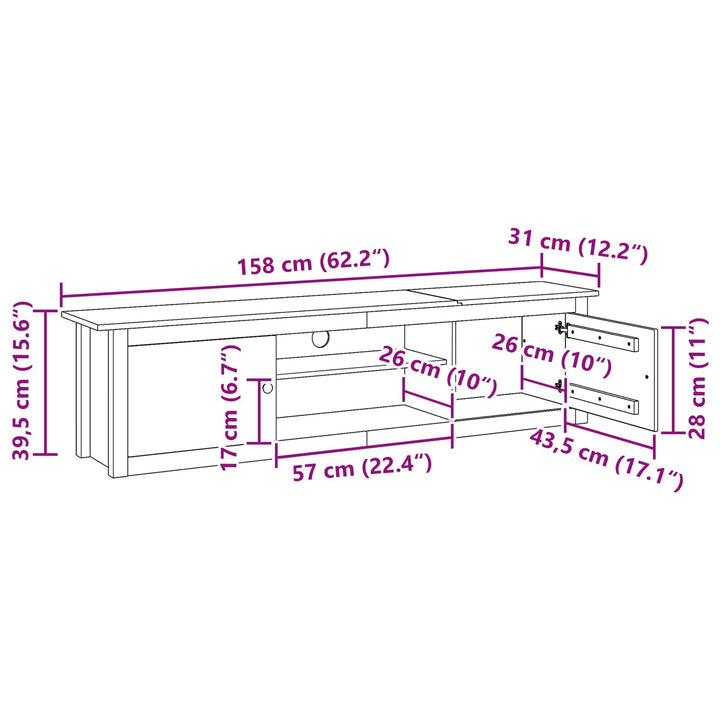 TV stativ HILL Honningbrun 158 x 40 x 39.5 cm Massivt fyrretræ