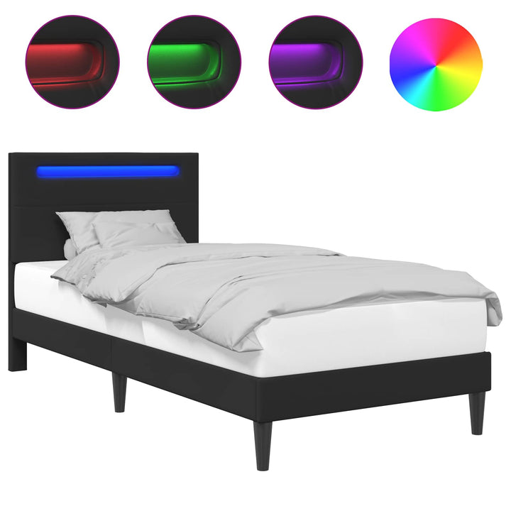 Sengestel med LED-lysstrimler Sort 90 x 190 cm Kunstlæder