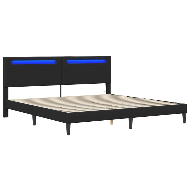 Sengestel med LED-lysstrimler Sort 180 x 200 cm Kunstlæder