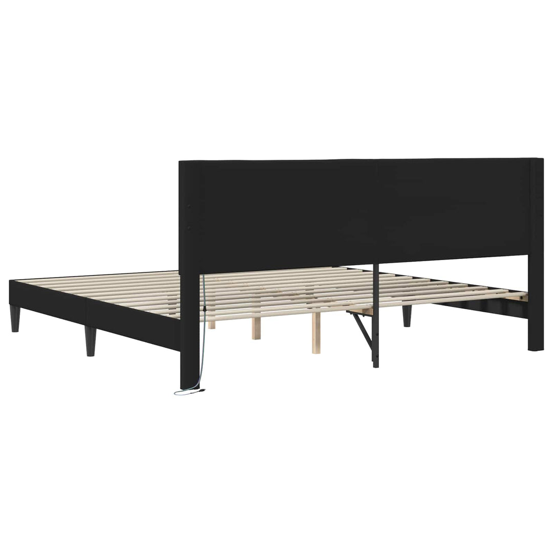 Sengestel med LED-lysstrimler Sort 180 x 200 cm Kunstlæder