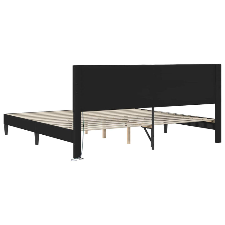 Sengestel med LED-lysstrimler Sort 180 x 200 cm Kunstlæder
