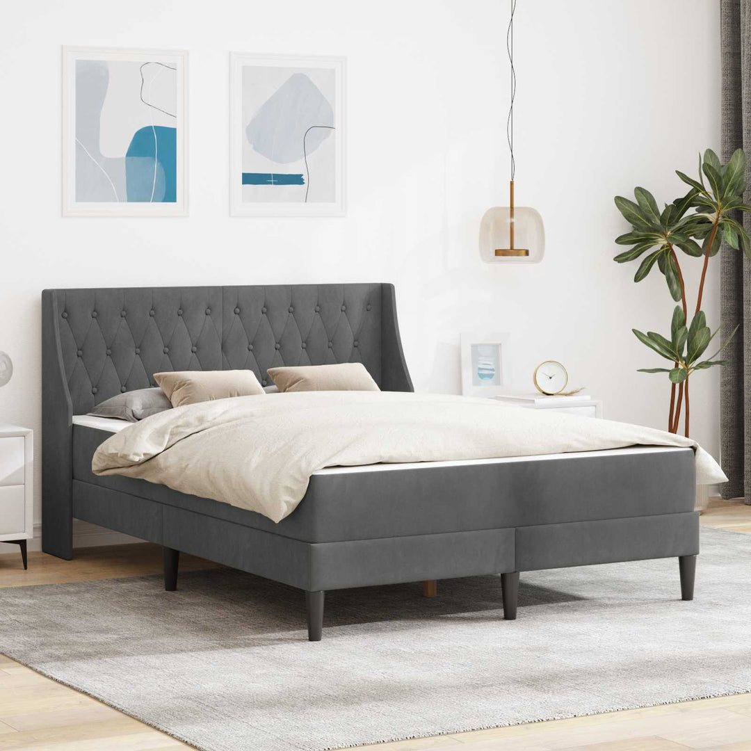 Sengeramme med madras med madras Mørkegrå 140 x 190 cm Fløjl