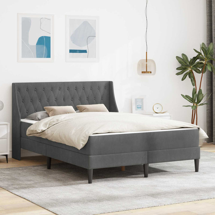 Sengeramme med madras med madras Mørkegrå 140 x 190 cm Fløjl