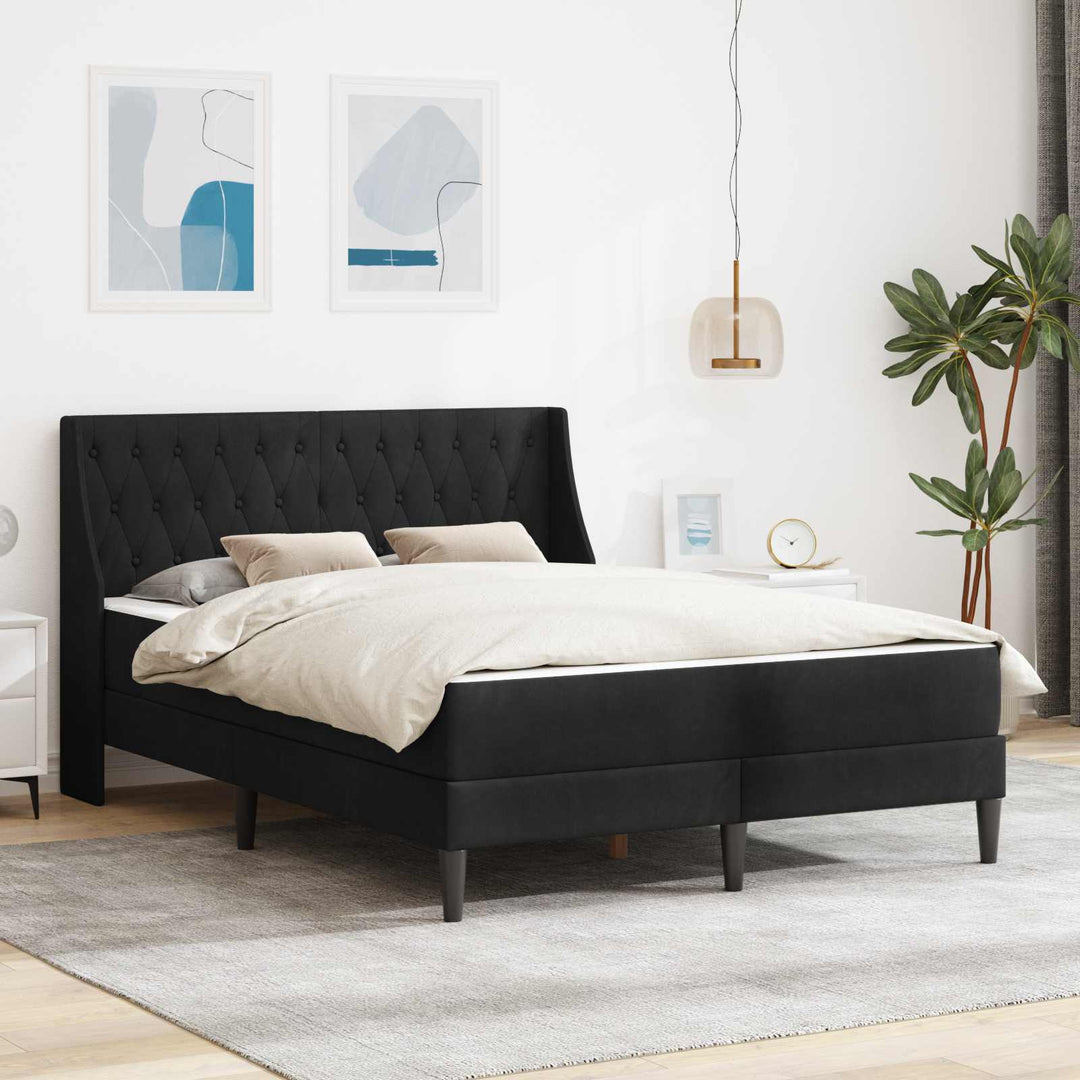 Sengeramme med madras med madras Sort 140 x 190 cm Fløjl