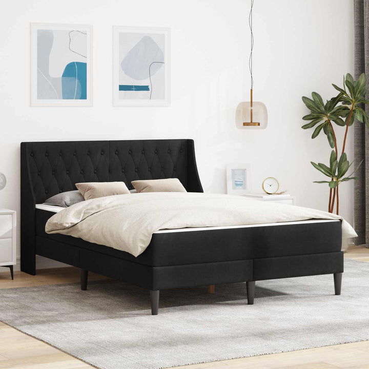 Sengeramme med madras med madras Sort 140 x 190 cm Fløjl