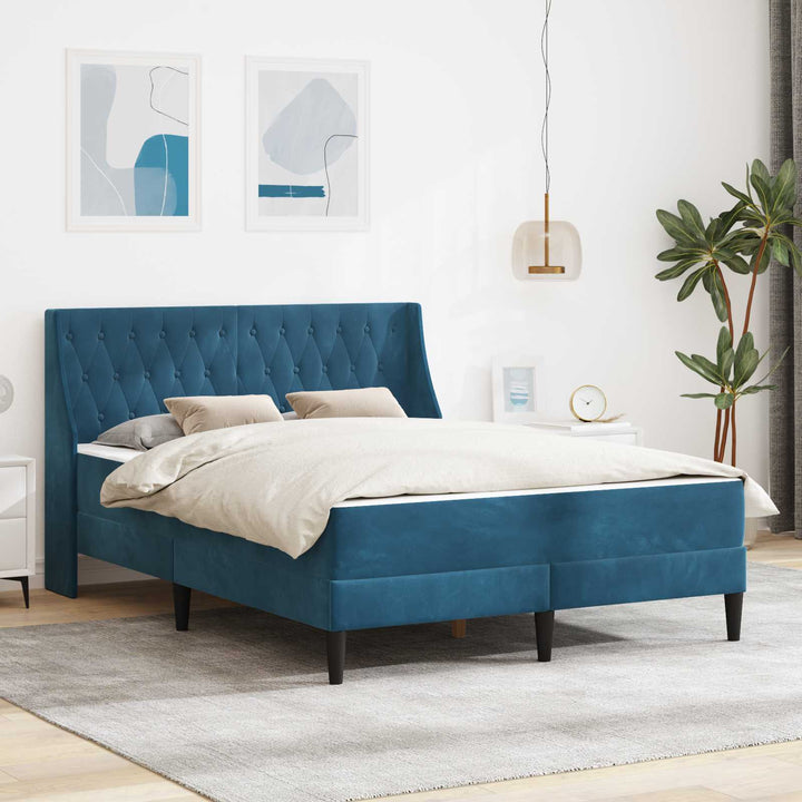 Sengeramme med madras med madras Blå 140 x 190 cm Fløjl