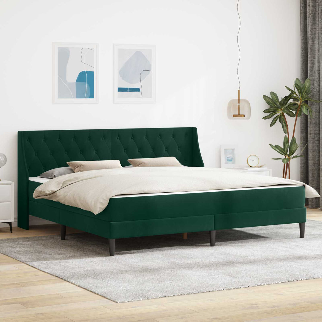 Sengeramme med madras med madras Mørkegrøn 200 x 200 cm Fløjl