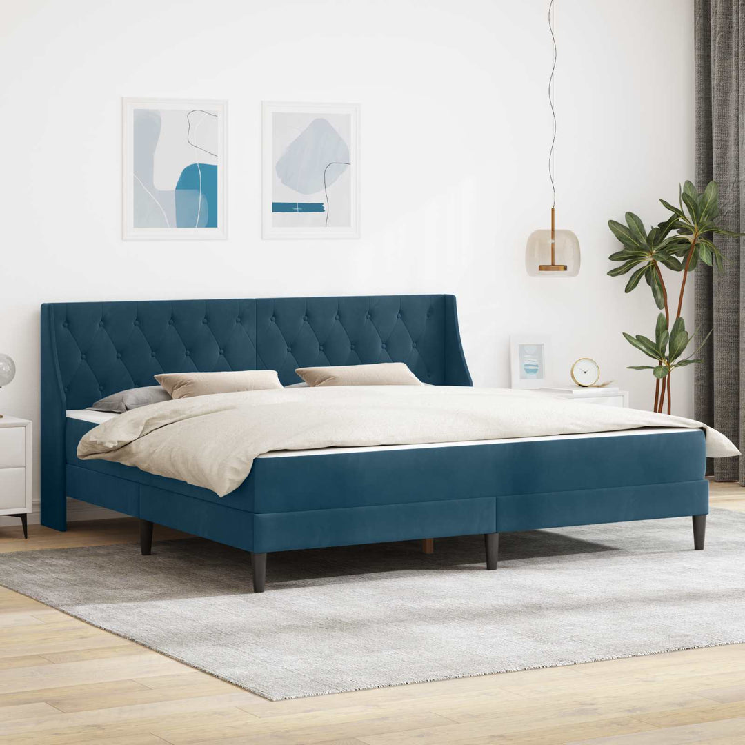 Sengeramme med madras med madras Blå 200 x 200 cm Fløjl