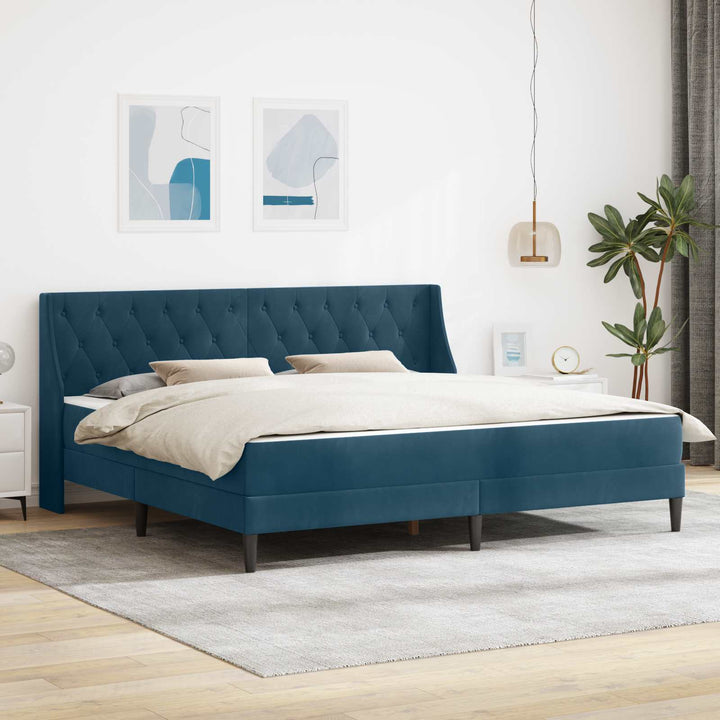 Sengeramme med madras med madras Blå 200 x 200 cm Fløjl