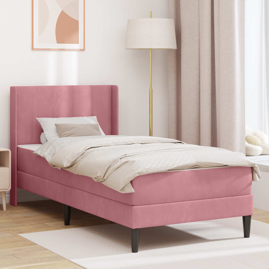 Sengeramme med madras med hovedgærde Lyserød 90 x 190 cm Fløjl
