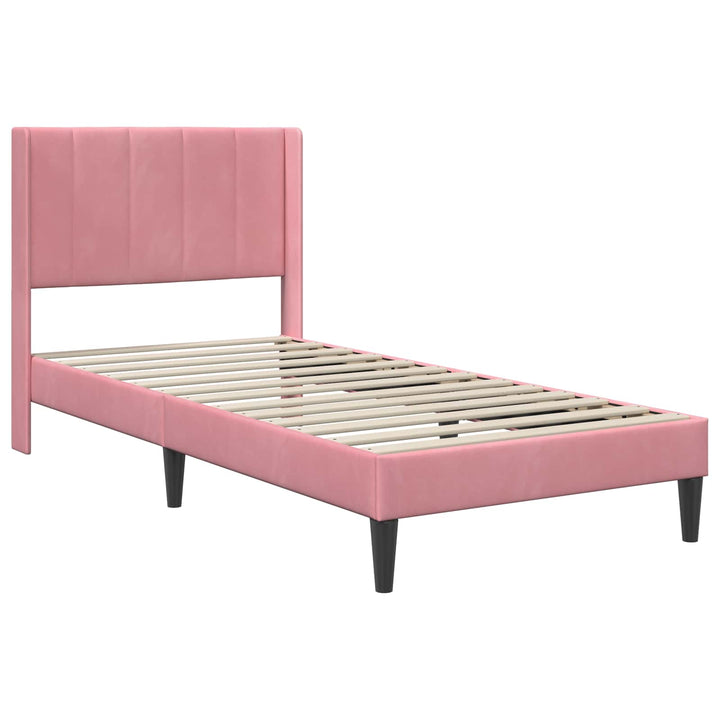 Sengeramme med madras med hovedgærde Lyserød 90 x 190 cm Fløjl