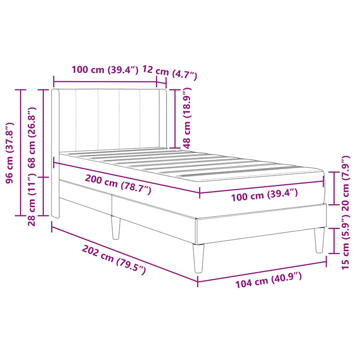 Sengeramme med madras med hovedgærde Sort 100 x 200 cm Fløjl