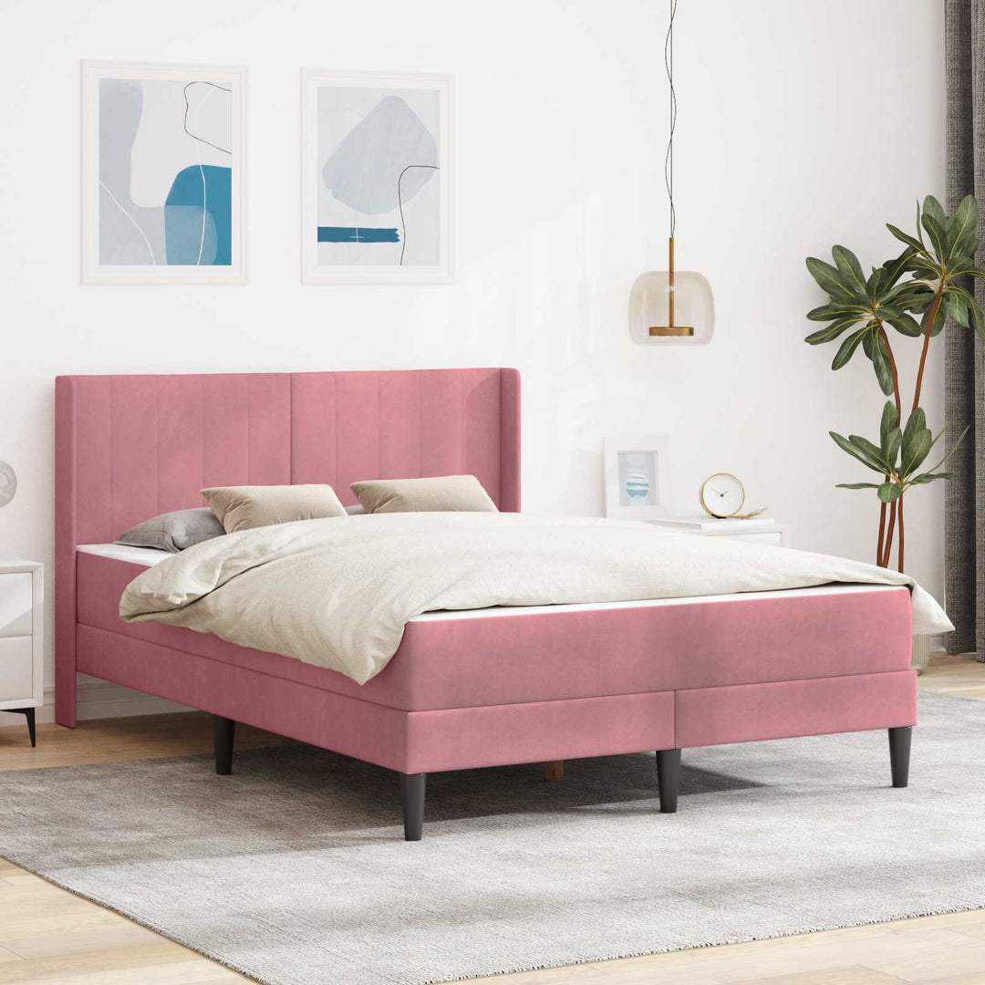 Sengeramme med madras med hovedgærde Lyserød 120 x 190 cm Fløjl