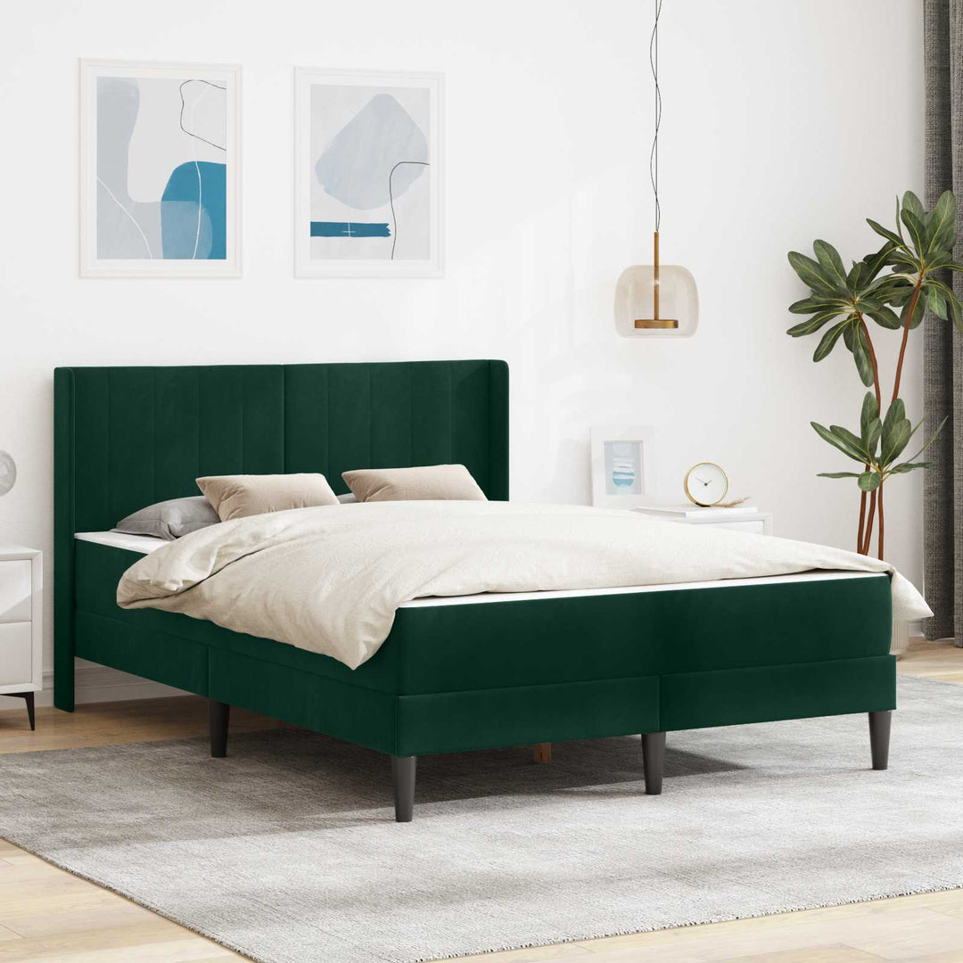 Sengeramme med madras Mørkegrøn 120 x 200 cm Fløjl