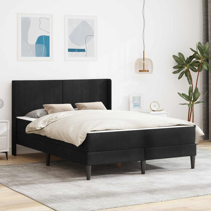 Sengeramme med madras med hovedgærde Sort 140 x 190 cm Fløjl