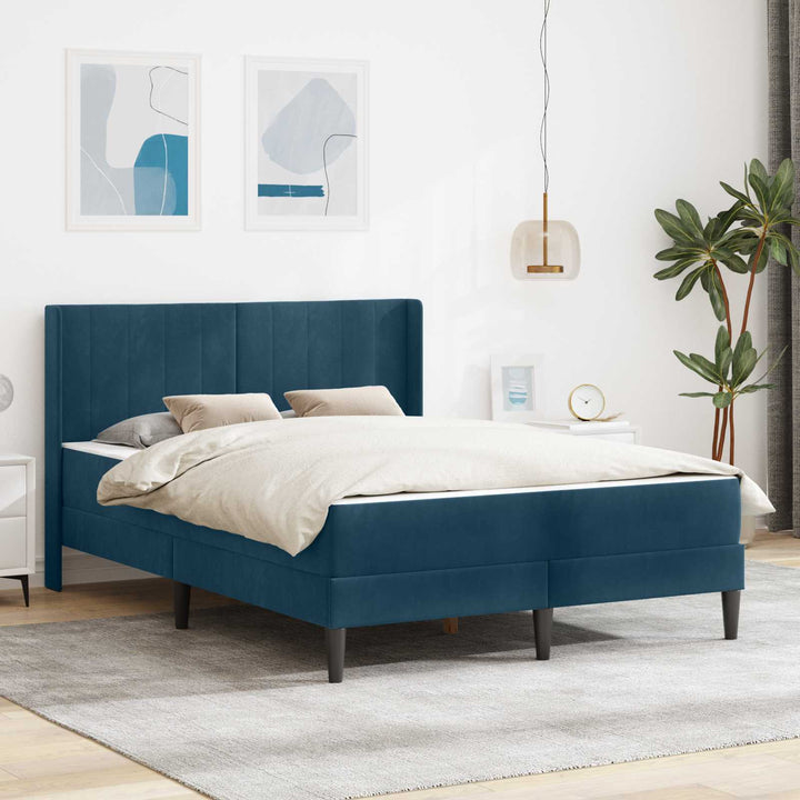 Sengeramme med madras med hovedgærde Blå 140 x 200 cm Fløjl