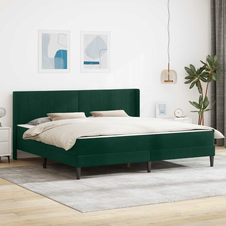 Sengeramme med madras Mørkegrøn 180 x 200 cm Fløjl