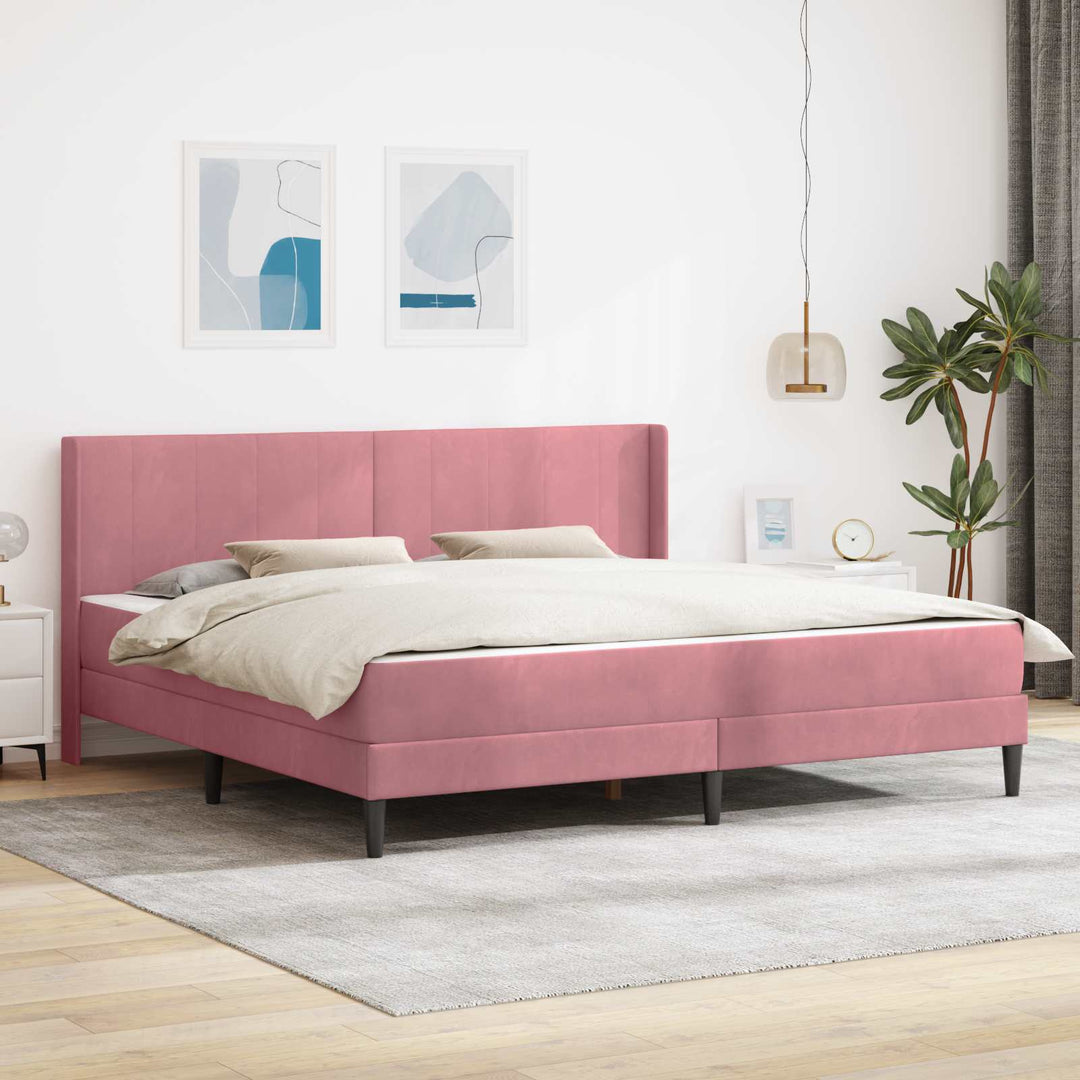 Sengeramme med madras med hovedgærde Lyserød 180 x 200 cm Fløjl