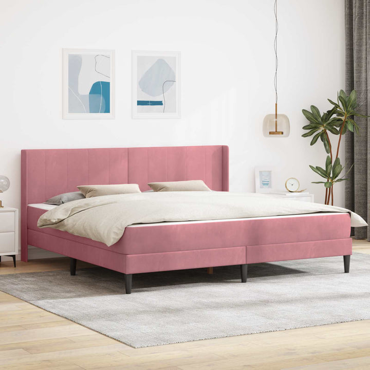 Sengeramme med madras med hovedgærde Lyserød 180 x 200 cm Fløjl