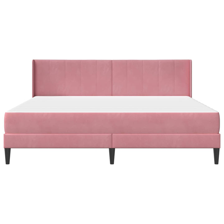 Sengeramme med madras med hovedgærde Lyserød 200 x 200 cm Fløjl