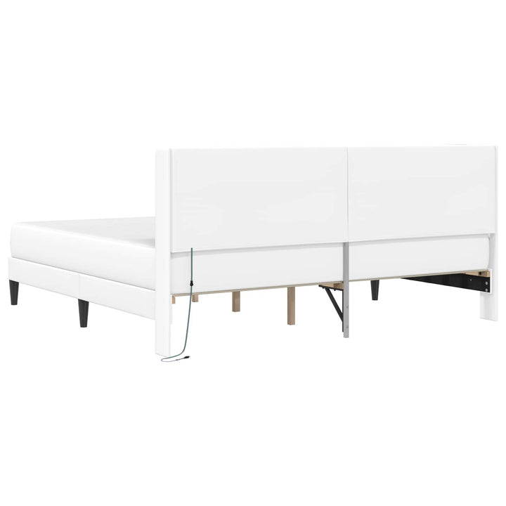 Sengeramme med madras Hvid 200 x 200 cm Kunstlæder
