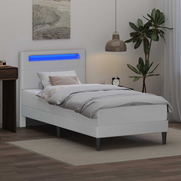 Sengestel med LED-lysstrimler Hvid 80 x 200 cm Kunstlæder