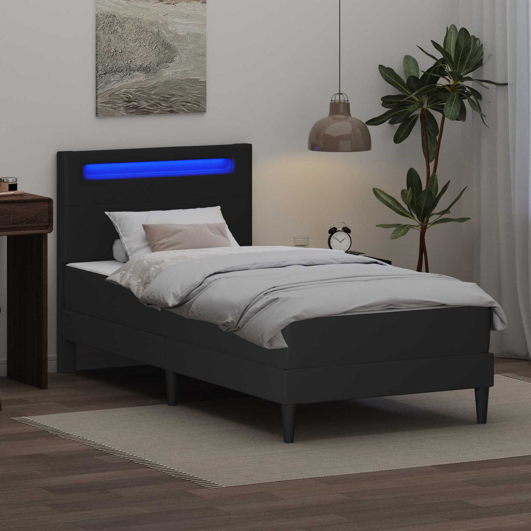 Sengestel med LED-lysstrimler Sort 100 x 200 cm Kunstlæder