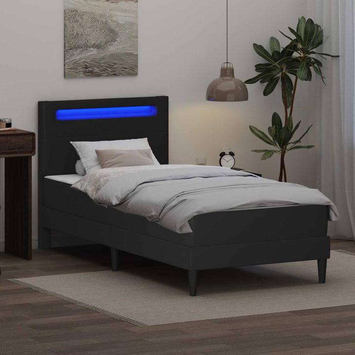 Sengestel med LED-lysstrimler Sort 100 x 200 cm Kunstlæder