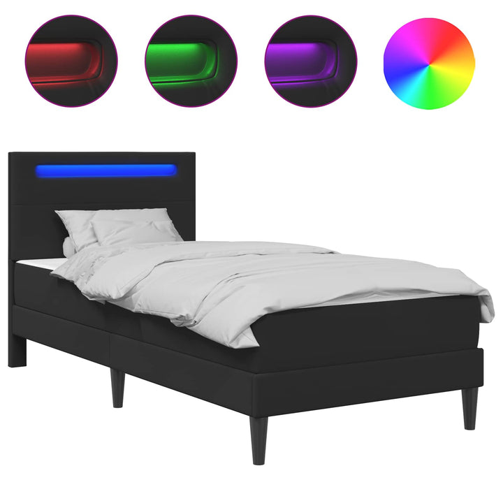 Sengestel med LED-lysstrimler Sort 100 x 200 cm Kunstlæder