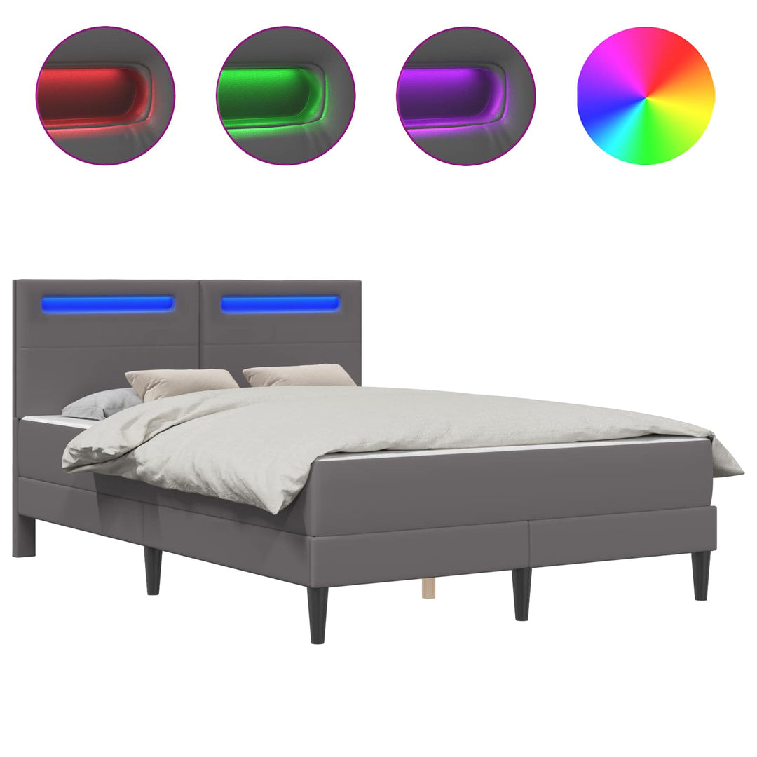 Sengestel med LED-lysstrimler Grå 120 x 190 cm Kunstlæder