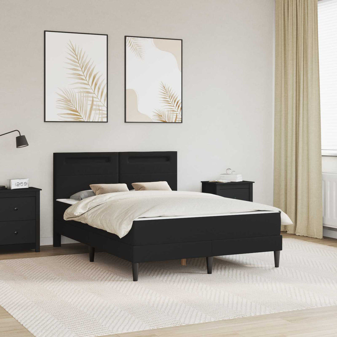 Sengestel med LED-lysstrimler Sort 140 x 190 cm Kunstlæder