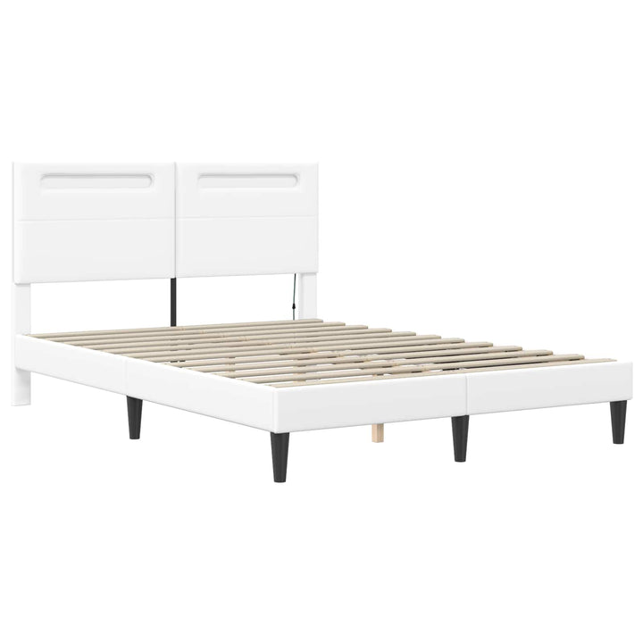 Sengestel med LED-lysstrimler Hvid 140 x 190 cm Kunstlæder