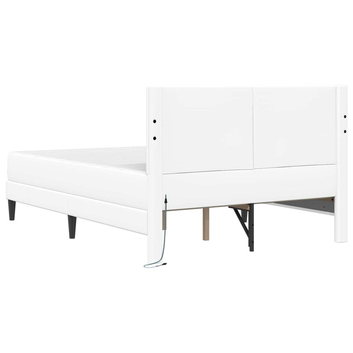 Sengestel med LED-lysstrimler Hvid 140 x 190 cm Kunstlæder