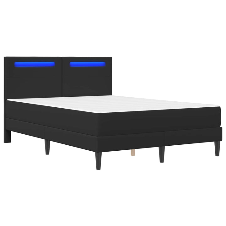 Sengestel med LED-lysstrimler Sort 140 x 200 cm Kunstlæder