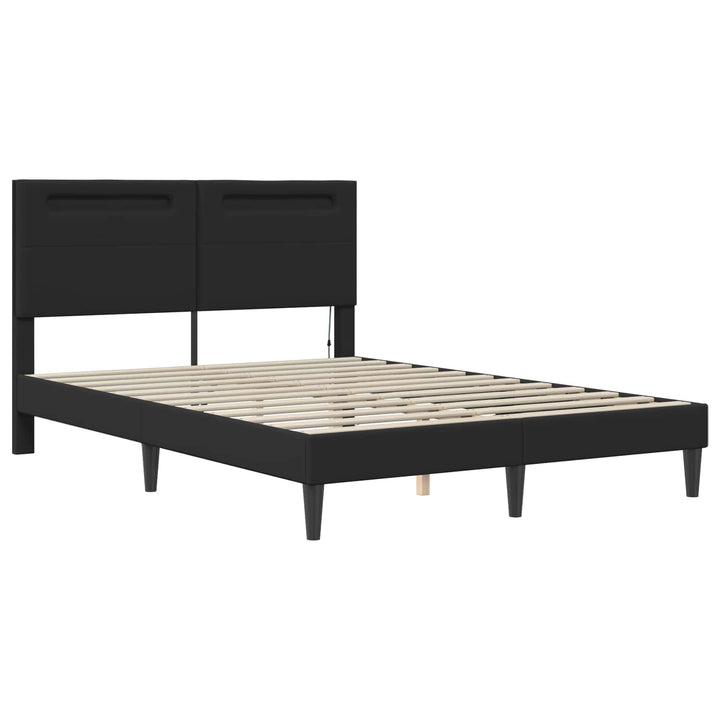 Sengestel med LED-lysstrimler Sort 140 x 200 cm Kunstlæder