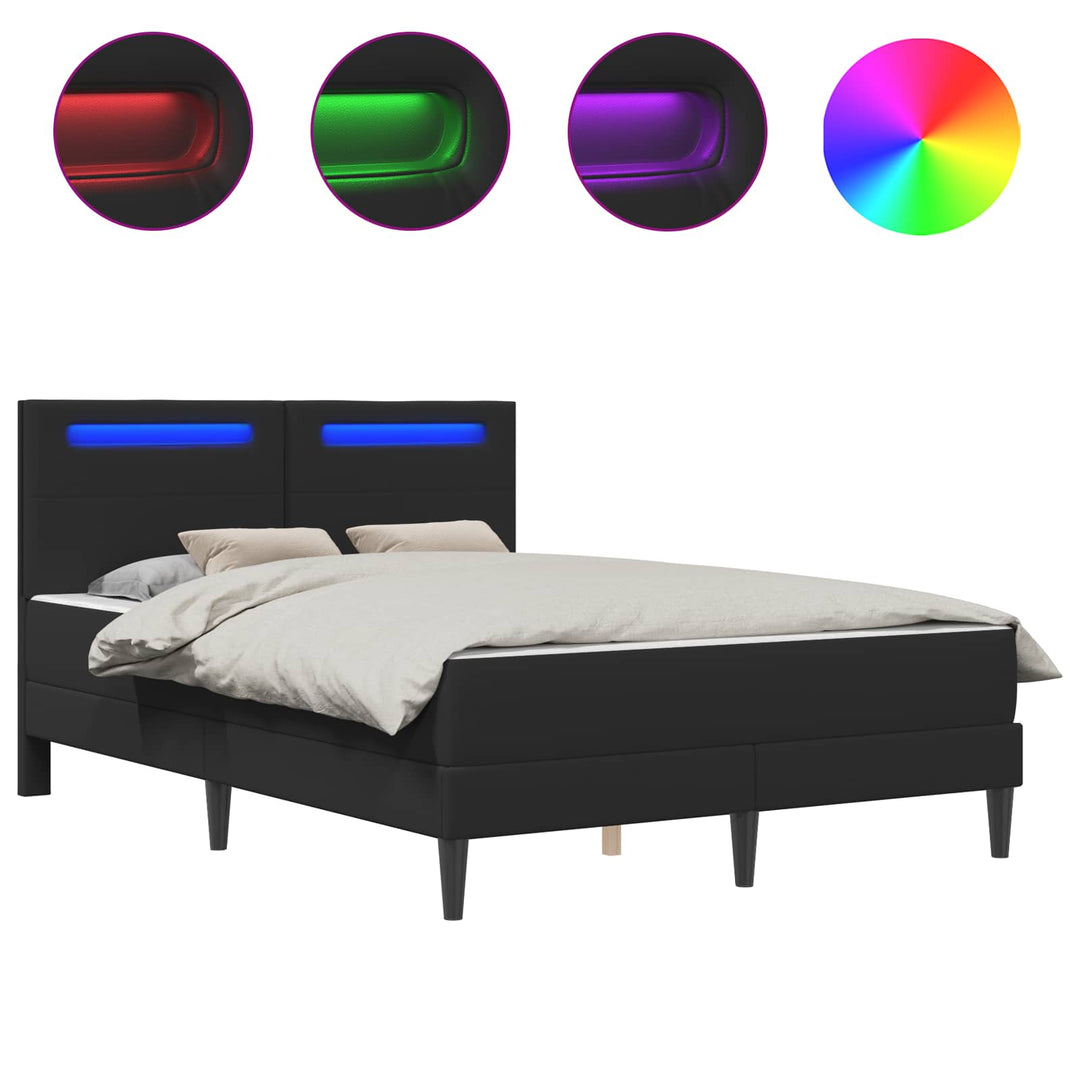 Sengestel med LED-lysstrimler Sort 160 x 200 cm Kunstlæder