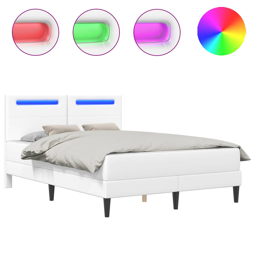 Sengestel med LED-lysstrimler Hvid 160 x 200 cm Kunstlæder