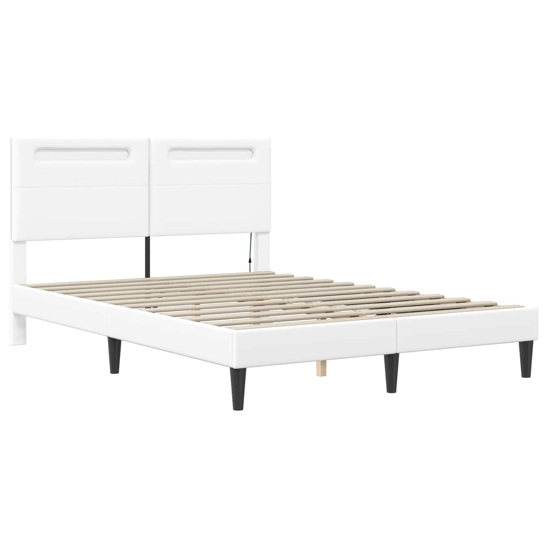 Sengestel med LED-lysstrimler Hvid 160 x 200 cm Kunstlæder