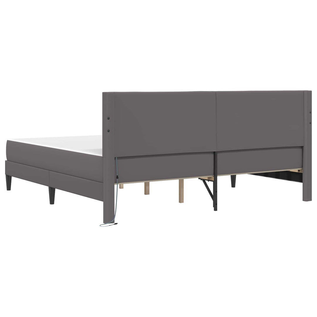 Sengestel med LED-lysstrimler Grå 200 x 200 cm Kunstlæder