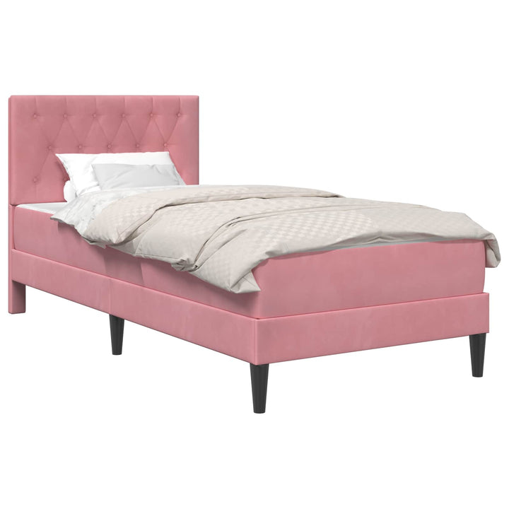 Sengeramme med madras med hovedgærde Lyserød 90 x 190 cm Fløjl
