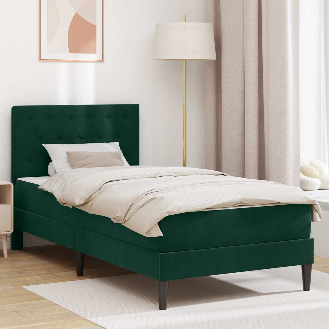 Sengeramme med madras Mørkegrøn 90 x 200 cm Fløjl